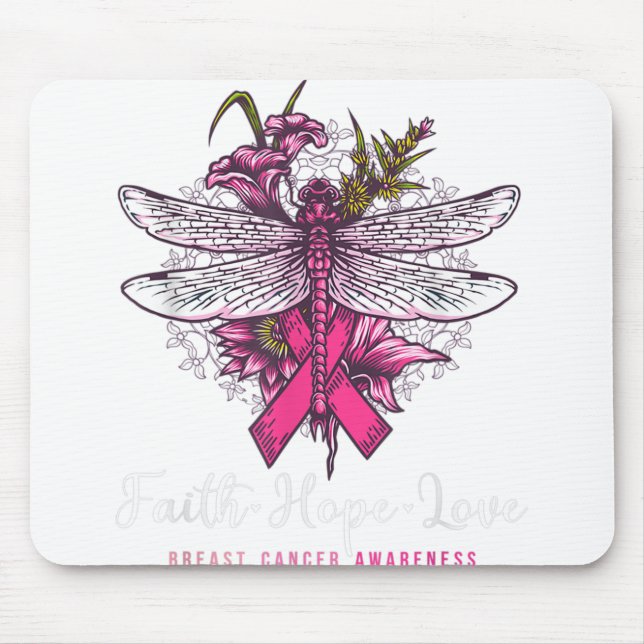 Dragonfly Faith Hope Love Breast Cancer Awareness Mouse Mat (Front)
