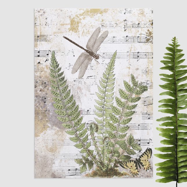 Dragonfly Fern Butterfly Music Gold Decoupage Idea Tissue Paper (Creator Uploaded)