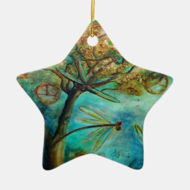 Dragonfly Flirtation Ceramic Tree Decoration (Front)