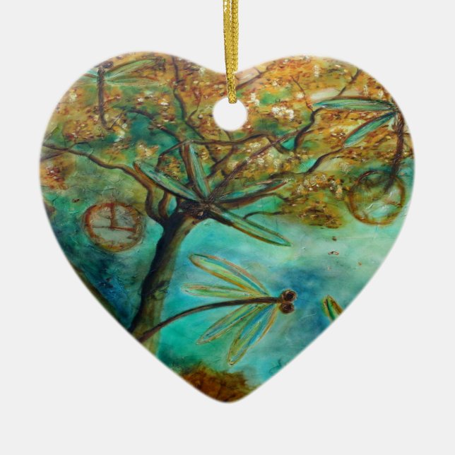 Dragonfly Flirtation Ceramic Tree Decoration (Front)