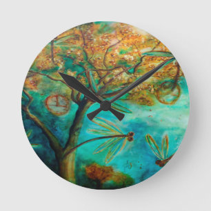 Dragonfly Flirtation Round Clock