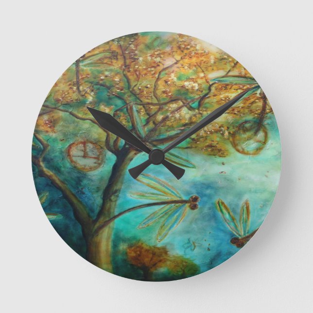 Dragonfly Flirtation Round Clock (Front)