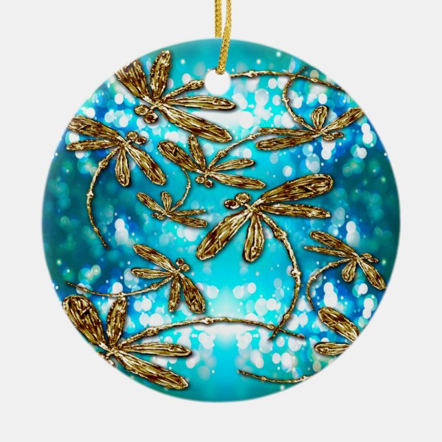 Dragonfly Flit Bubbles Ceramic Tree Decoration (Front)