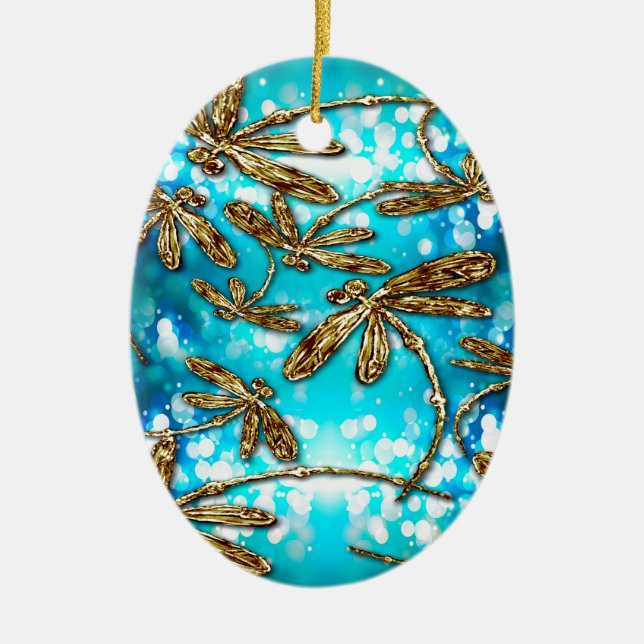 Dragonfly Flit Bubbles Ceramic Tree Decoration (Front)