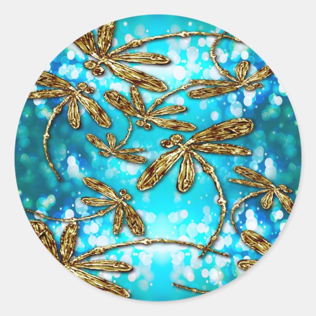 Dragonfly Flit Bubbles Classic Round Sticker (Front)