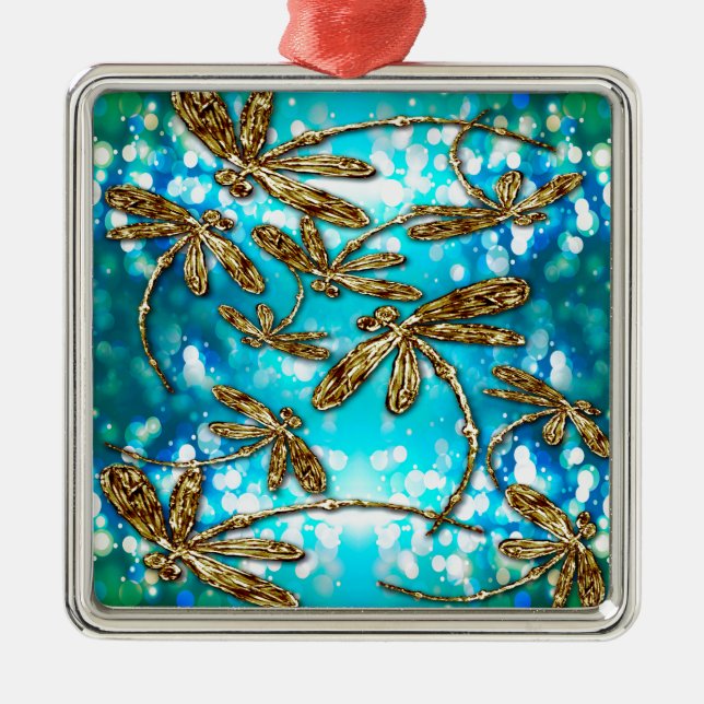 Dragonfly Flit Bubbles Metal Tree Decoration (Front)