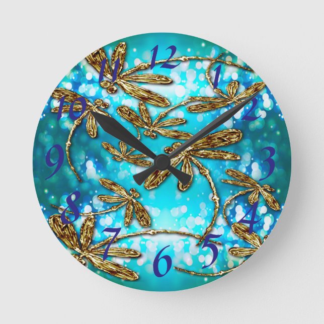 Dragonfly Flit Bubbles Round Clock (Front)