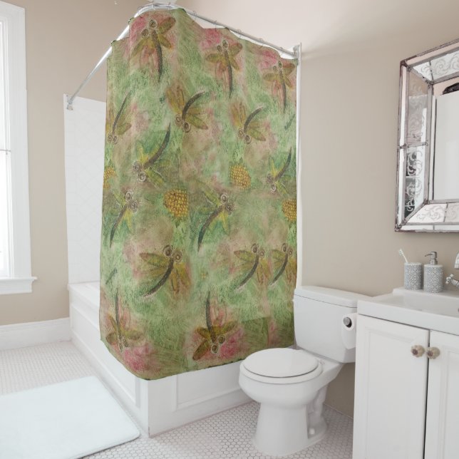 Dragonfly Flit Cotton Candy Shower Curtain (In Situ)