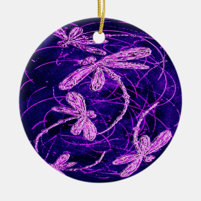 Dragonfly Flit Disco Ceramic Tree Decoration (Front)