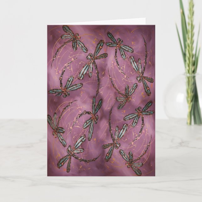 Dragonfly Flit Dusky Rose Holiday Card (Front)