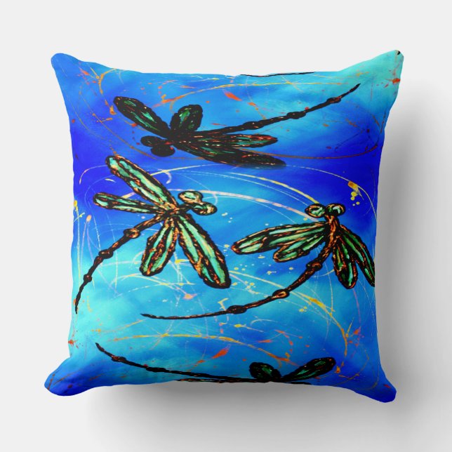 Dragonfly Flit Electric Blue Cushion (Front)