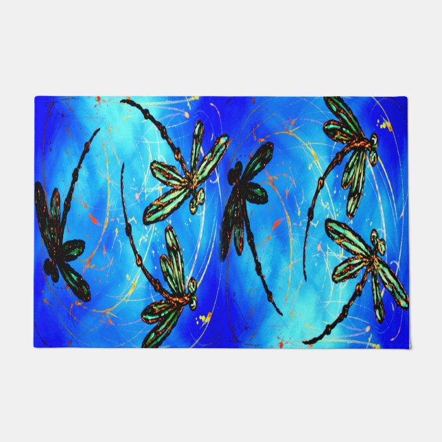 Dragonfly Flit Electric Blue Doormat (Front)