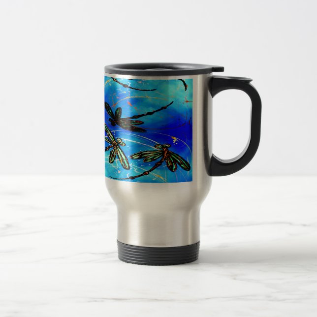 Dragonfly Flit Electric Blue Travel Mug (Right)