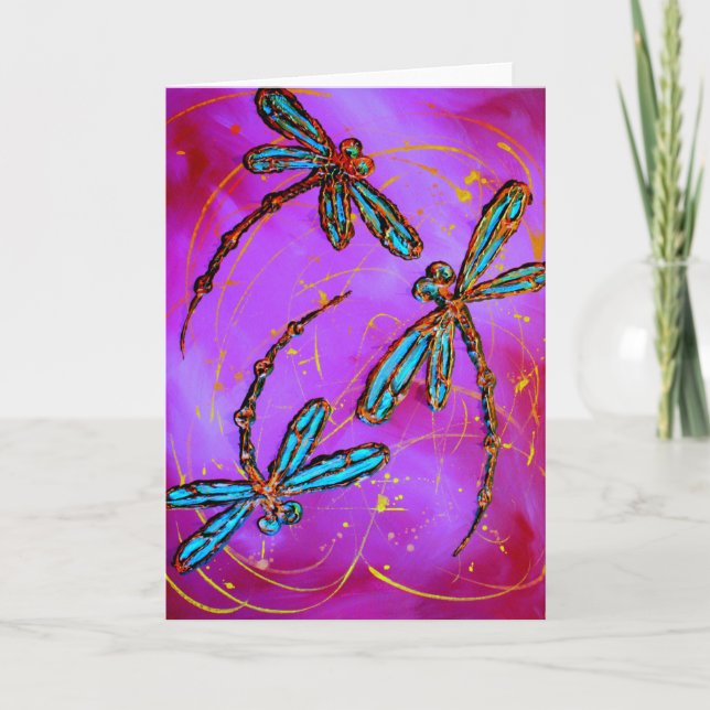 Dragonfly Flit Electric Pink Holiday Card (Front)