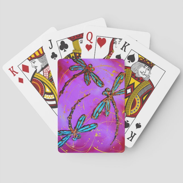 Dragonfly Flit Electric Pink Playing Cards (Back)