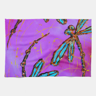 Dragonfly Flit Electric Pink Tea Towel