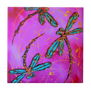 Dragonfly Flit Electric Pink Tile