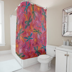 Dragonfly Flit Hot Fuchsia Shower Curtain