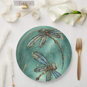 Dragonfly Flit Myrtle Green Paper Plate