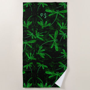 Dragonfly Flit Neon Green Beach Towel