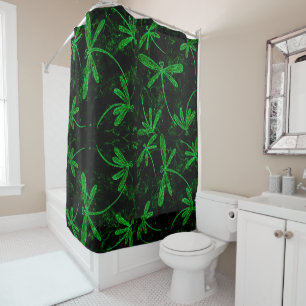 Dragonfly Flit Neon Green Shower Curtain