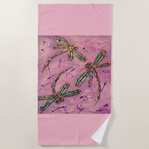 Dragonfly Flit Pink Fizz Beach Towel