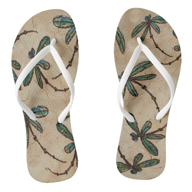 Dragonfly Flit Rustic Cream Flip Flops (Footbed)