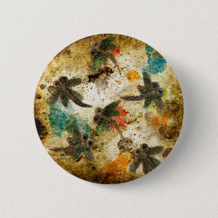 Dragonfly Flit Rustic Splash 6 Cm Round Badge