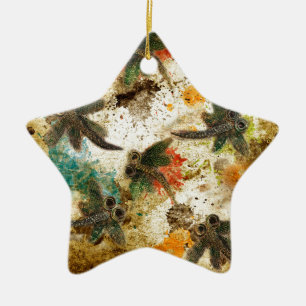 Dragonfly Flit Rustic Splash Ceramic Tree Decoration