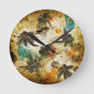 Dragonfly Flit Rustic Splash Round Clock