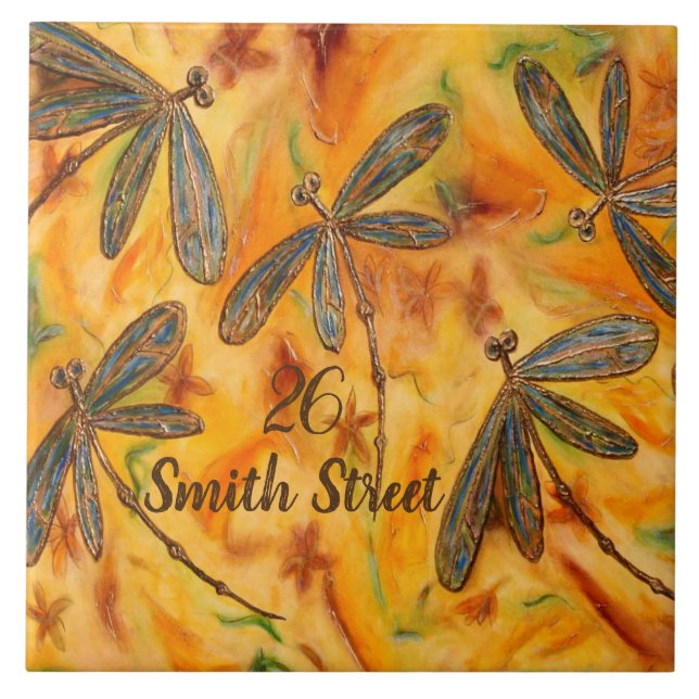 Dragonfly Flit Warm Breeze Ceramic Tile (Front)