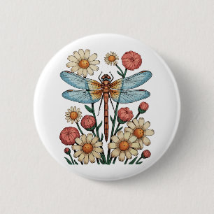 Dragonfly Floral Cottagecore Garden Flower Nature 6 Cm Round Badge