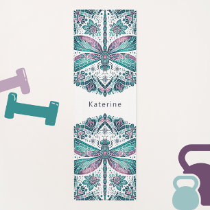 Dragonfly Floral Mandala Meditation Turquoise Yoga Mat