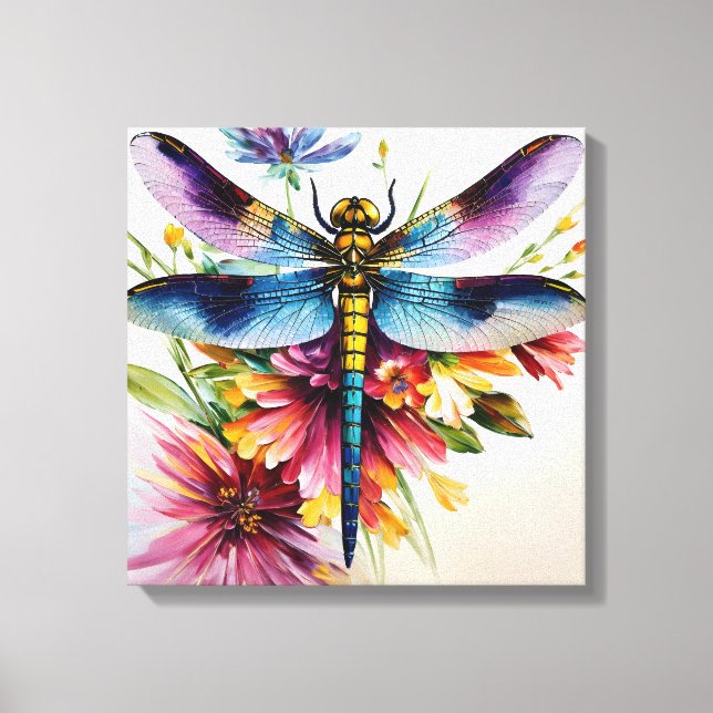 Dragonfly Floral Multicolor Art Canvas Print (Front)