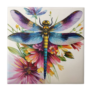 Dragonfly Floral Multicolor Art Tile