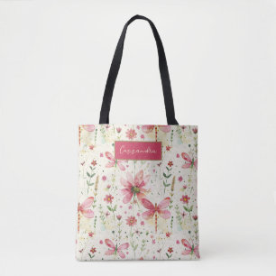 Dragonfly Floral Personalised Tote Bag