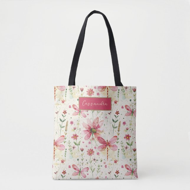 Dragonfly Floral  Personalised Tote Bag (Front)