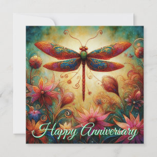 Dragonfly Floral Personalized Anniversary Card