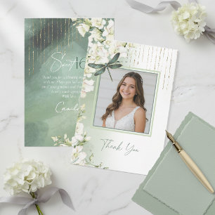 Dragonfly Floral Sweet 16 Sage Green V2 ID1310 Thank You Card