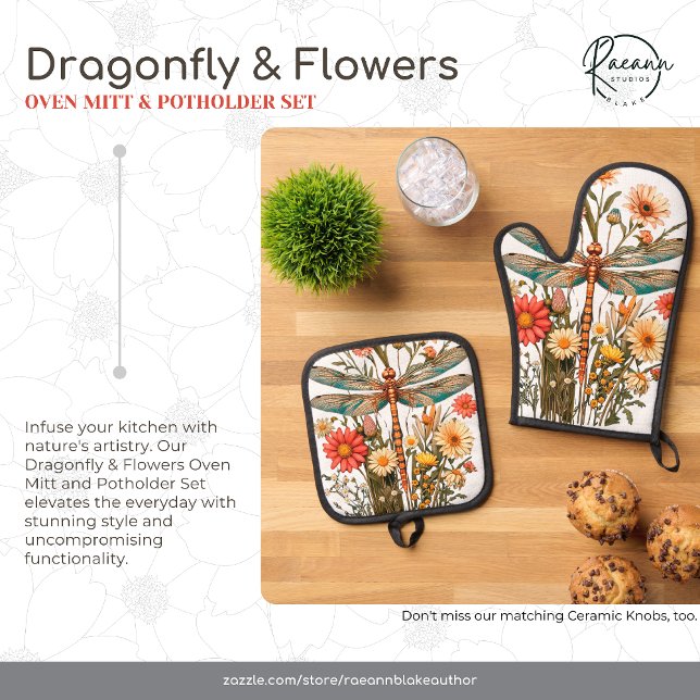 DragonFly & Flowers Oven Mitt and Potholders Set (Creator Uploaded)