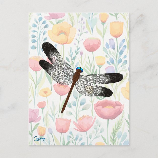 Dragonfly & Flowers - Postcard (Front)