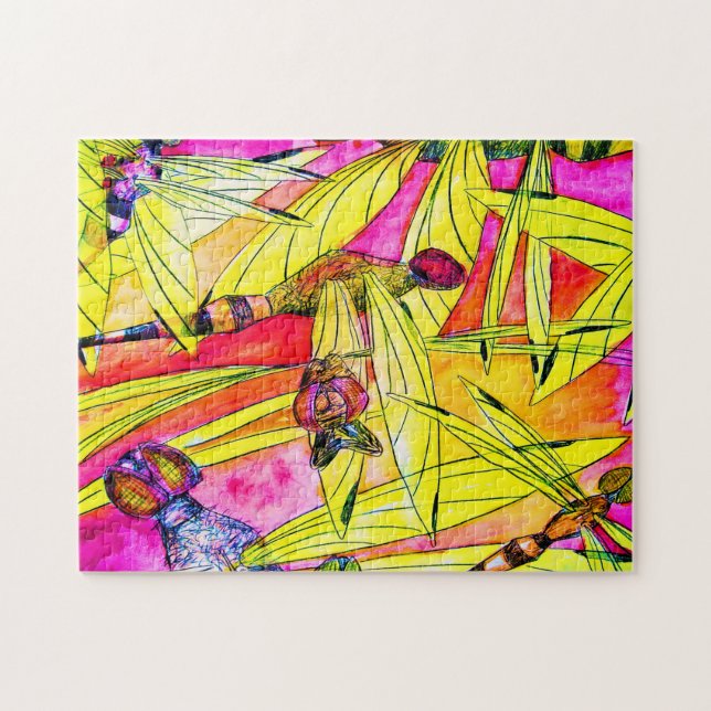 Dragonfly Flurry Watercolor Painting Jigsaw Puzzle (Horizontal)