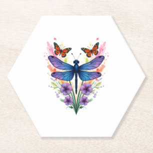 Dragonfly For Women Chakra Color Flower Dragonflie Paper Coaster