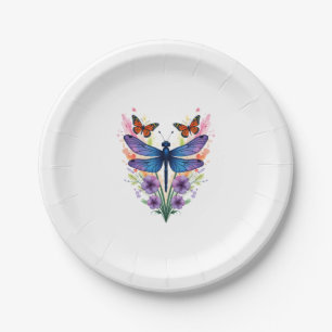 Dragonfly For Women Chakra Color Flower Dragonflie Paper Plate