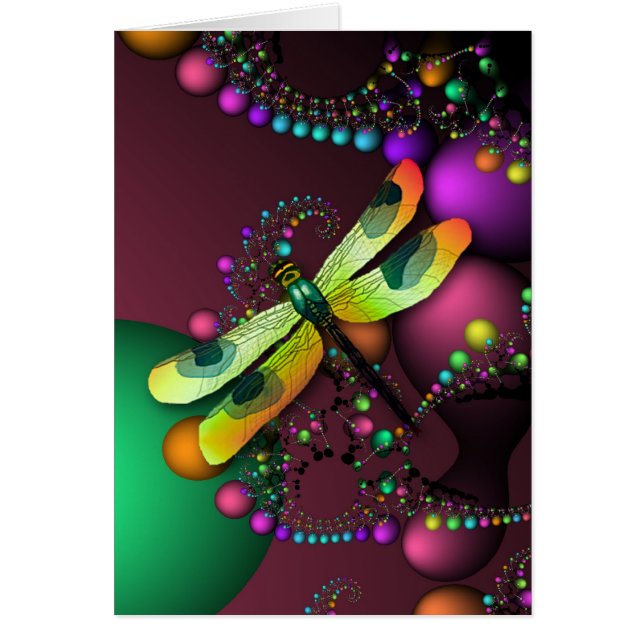 Dragonfly Fractals Card (Mardigras) (Front)