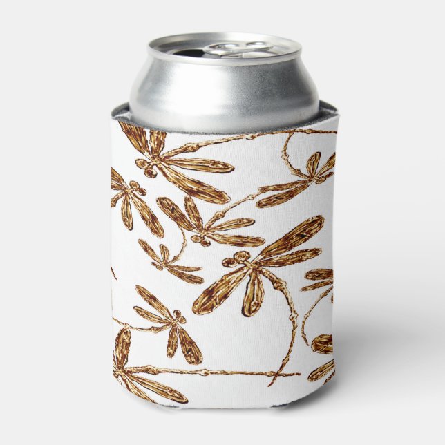 Dragonfly Frenzy Gold Can Cooler Stubby Holder (Can Front)