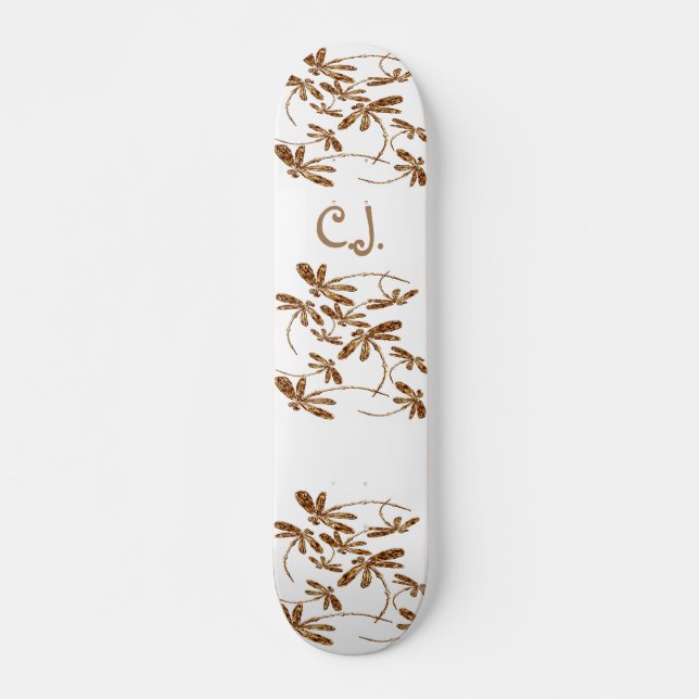 Dragonfly Frenzy Gold Skateboard Deck (Front)