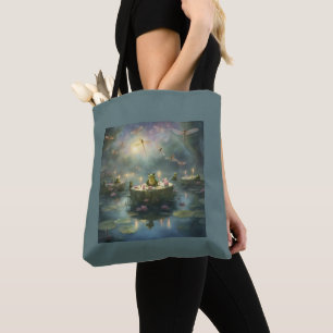 Dragonfly Frog lily-pad pond gift tote bag