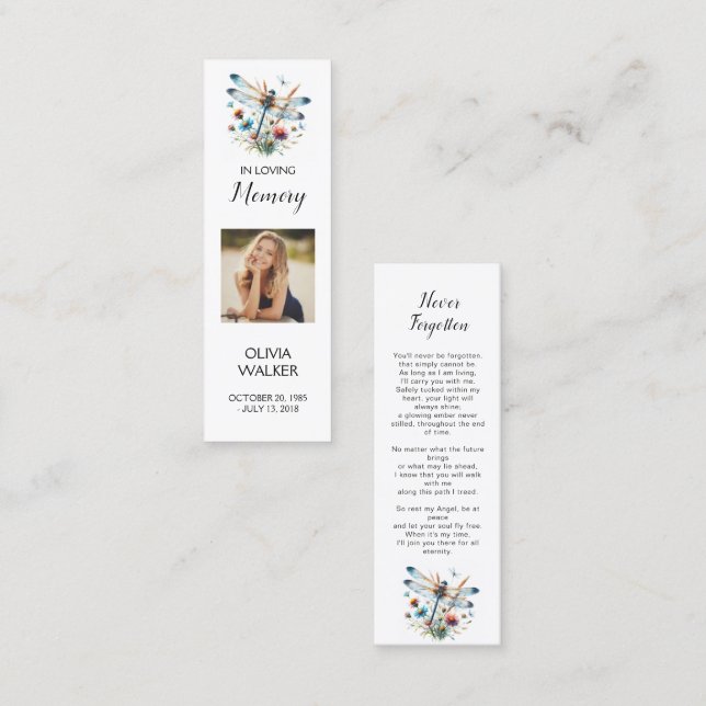 Dragonfly Funeral Bookmark, Funeral Keepsake Cards (Front/Back)
