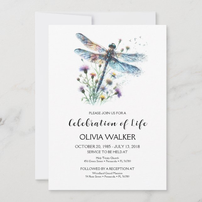  Dragonfly Funeral Celebrating the life Invitation (Front)